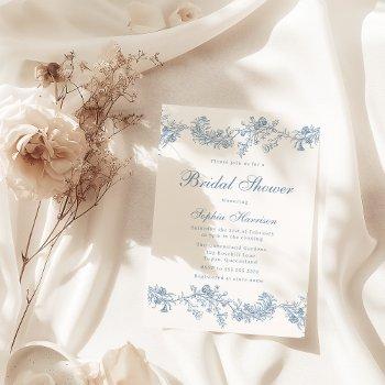 vintage elegant blue bridal shower invitation