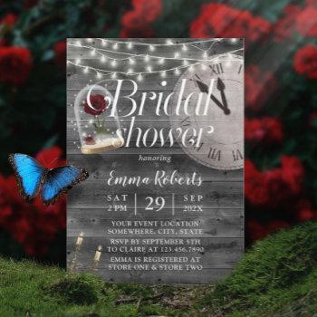 vintage fairytale wedding barn wood bridal shower  invitation