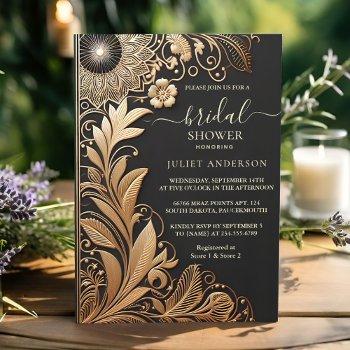 vintage floral gold foil embossed bridal shower invitation
