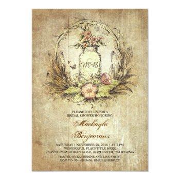 Vintage Floral Mason Jar Rustic Front View
