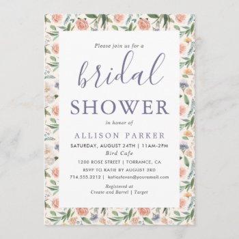 vintage garden floral pattern purple bridal shower invitation