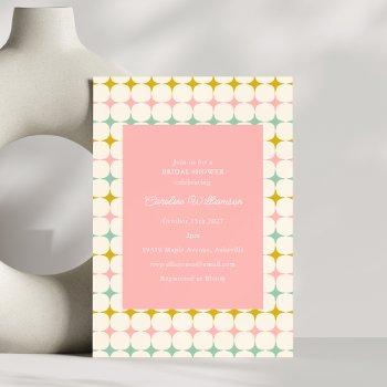 vintage geometric pastel mcm pink bridal shower invitation