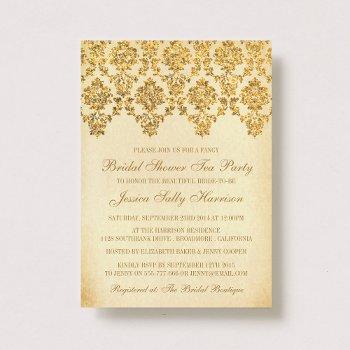 vintage glam gold damask bridal shower invitation