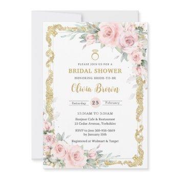 vintage gold soft blush pink floral bridal shower  invitation