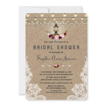 vintage lace burlap string lights bridal shower invitation