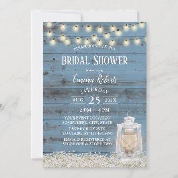 vintage lantern dusty blue barn wood bridal shower invitation