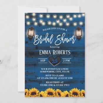 vintage lantern sunflower navy wood bridal shower invitation