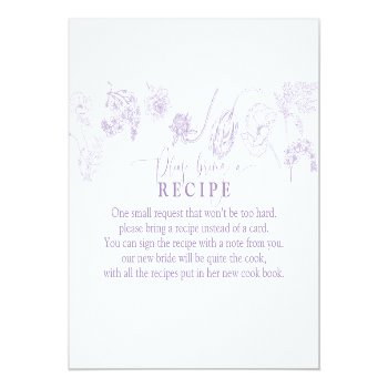 Vintage Lavender Floral Please Bring A Recipe Enclosure Card Front View
