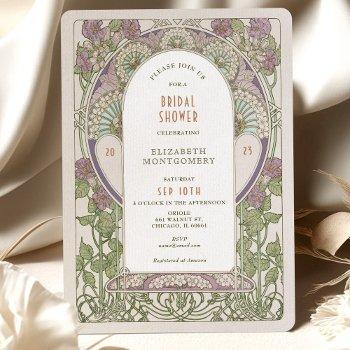 vintage lilac bridal shower art nouveau deco invitation