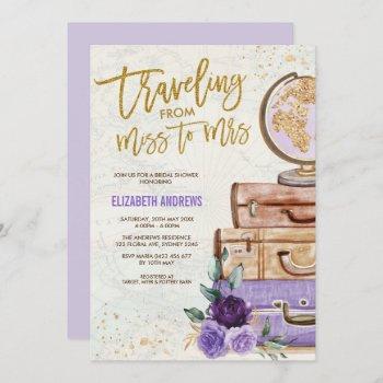 vintage miss to mrs purple travel bridal shower  invitation