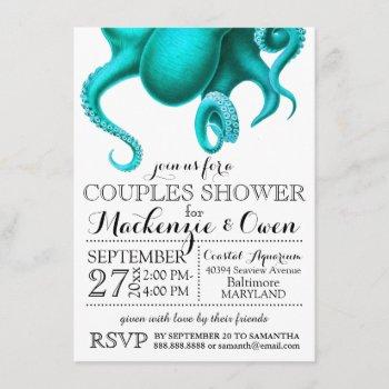 vintage nautical ocean octopus couples shower invitation