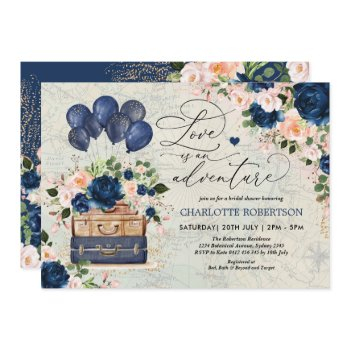 vintage navy travel bridal shower adventure invitation