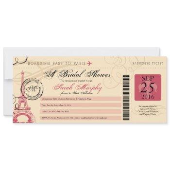 vintage paris france bridal shower boarding pass invitation