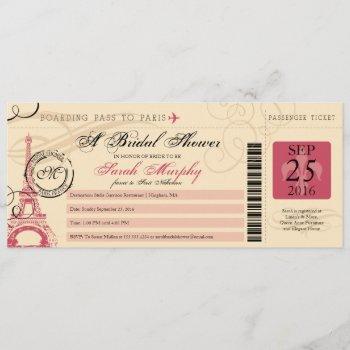 vintage paris france bridal shower boarding pass invitation
