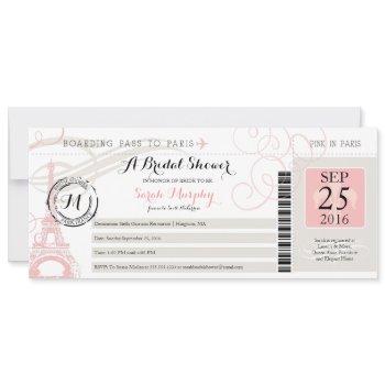 vintage paris france bridal shower boarding pass invitation