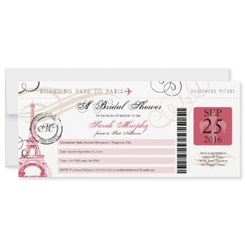 vintage paris france bridal shower boarding pass invitation