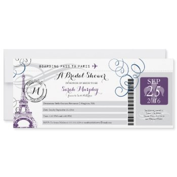 vintage paris france bridal shower boarding pass invitation