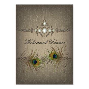 Vintage Peacock Wedding Rehearsal Dinner Invite Front View