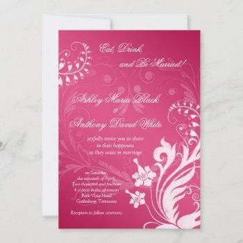 vintage pink and white floral wedding invitation