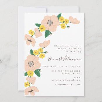 vintage pink and yellow floral bridal shower invitation