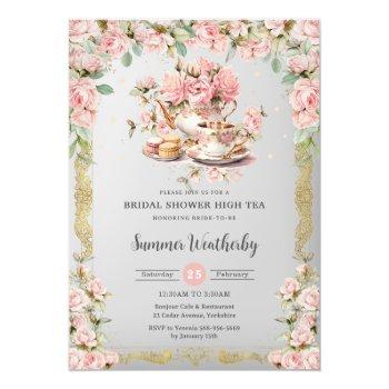 Vintage Pink Floral High Tea Party Bridal Shower Acrylic Invitations Front View
