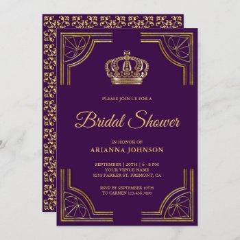 vintage purple gold ornate crown bridal shower invitation