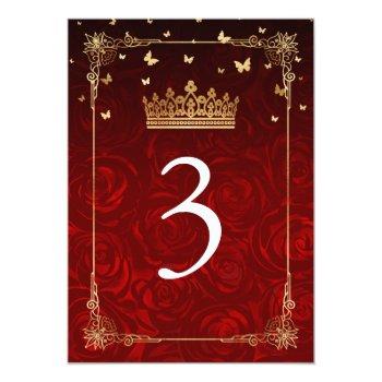Vintage Red Rose Black Gold Table Number Cards Front View
