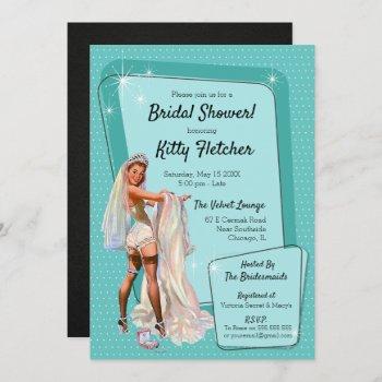 vintage retro teal pin up bride bridal shower invitation