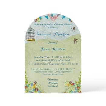 vintage rustic bridal shower birdcage bunting invitation