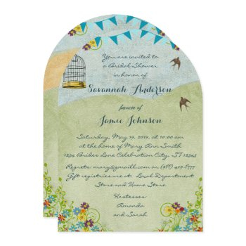 vintage rustic chic bridal shower birdcage bunting invitation