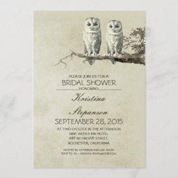 vintage rustic owl couple bridal shower invitation