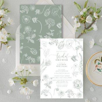 vintage sage green floral script bridal shower invitation