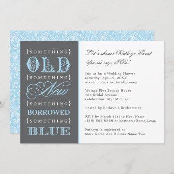 vintage something blue wedding bridal shower invitation