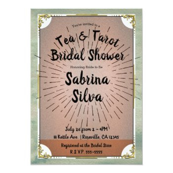 Vintage Tea Tarot Witchy Kettle Bridal Shower Invitation Front View