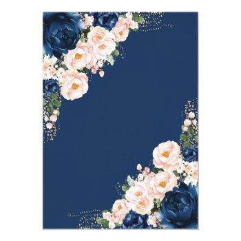 Vintage Travel Bridal Shower Navy Blush Floral Thank You Card Front View