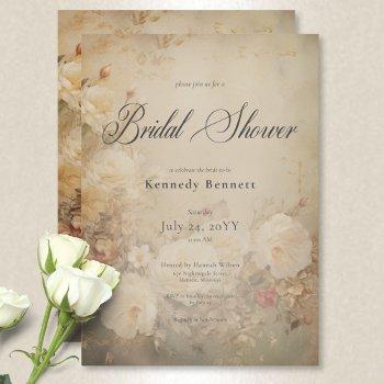 vintage victorian white roses bridal shower invitation