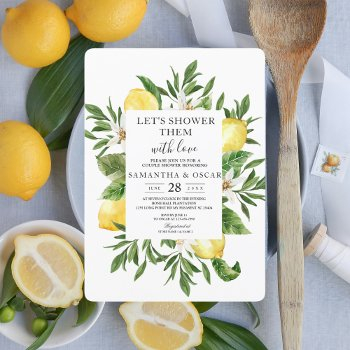vintage watercolor yellow lemons & leaf frame invitation