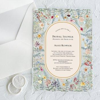 vintage wildflower fern beige bridal shower acrylic invitations