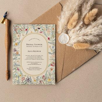 vintage wildflower fern beige bridal shower invitation