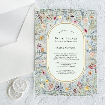 vintage wildflower fern mint green bridal shower acrylic invitations