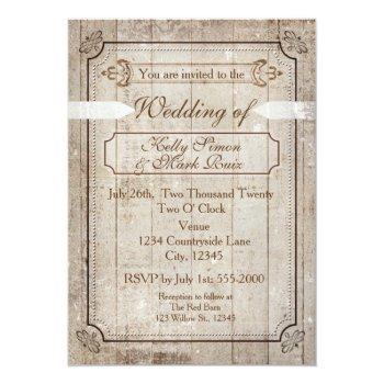 Vintage Wood Rustic Country Wedding Invitation Front View