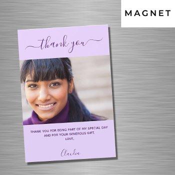 Violet Lavender Photo Script Thank You Magnet Front View