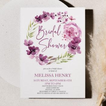 violet magenta purple floral flowers bridal shower invitation