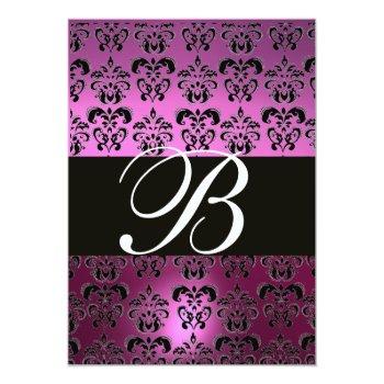 Violet Purple Black Damask Monogram Rsvp White Front View