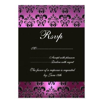 Violet Purple Black Damask Monogram Rsvp White Front View