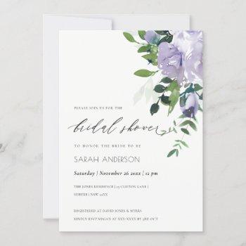 violet purple floral leafy bridal shower invite