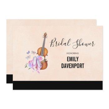 violin, ballet shoes and butterflies bridal shower invitation