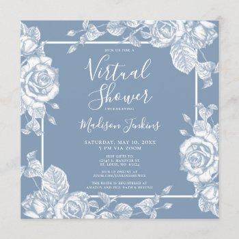 virtual bridal shower elegant dusty blue floral invitation