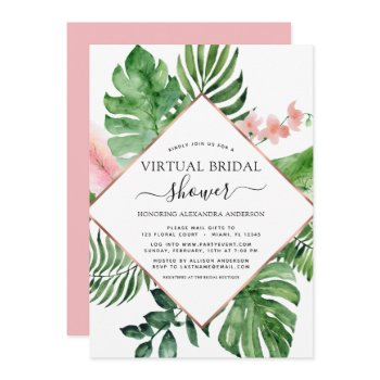 virtual bridal shower tropical palm geometric invitation