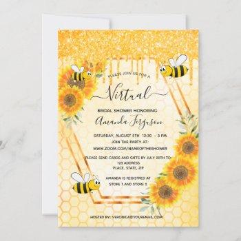 virtual cute bee glitter sunflowers bridal shower invitation